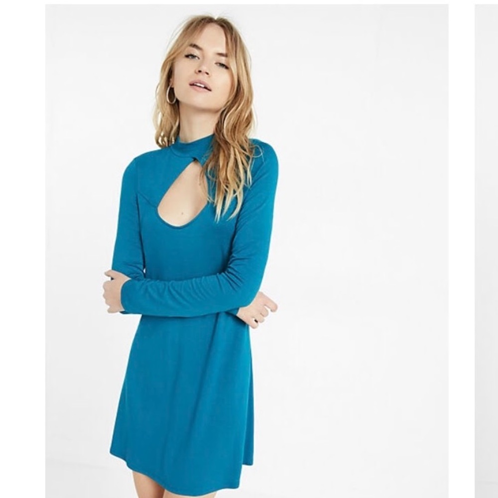 Express - teal dress with choker neckline